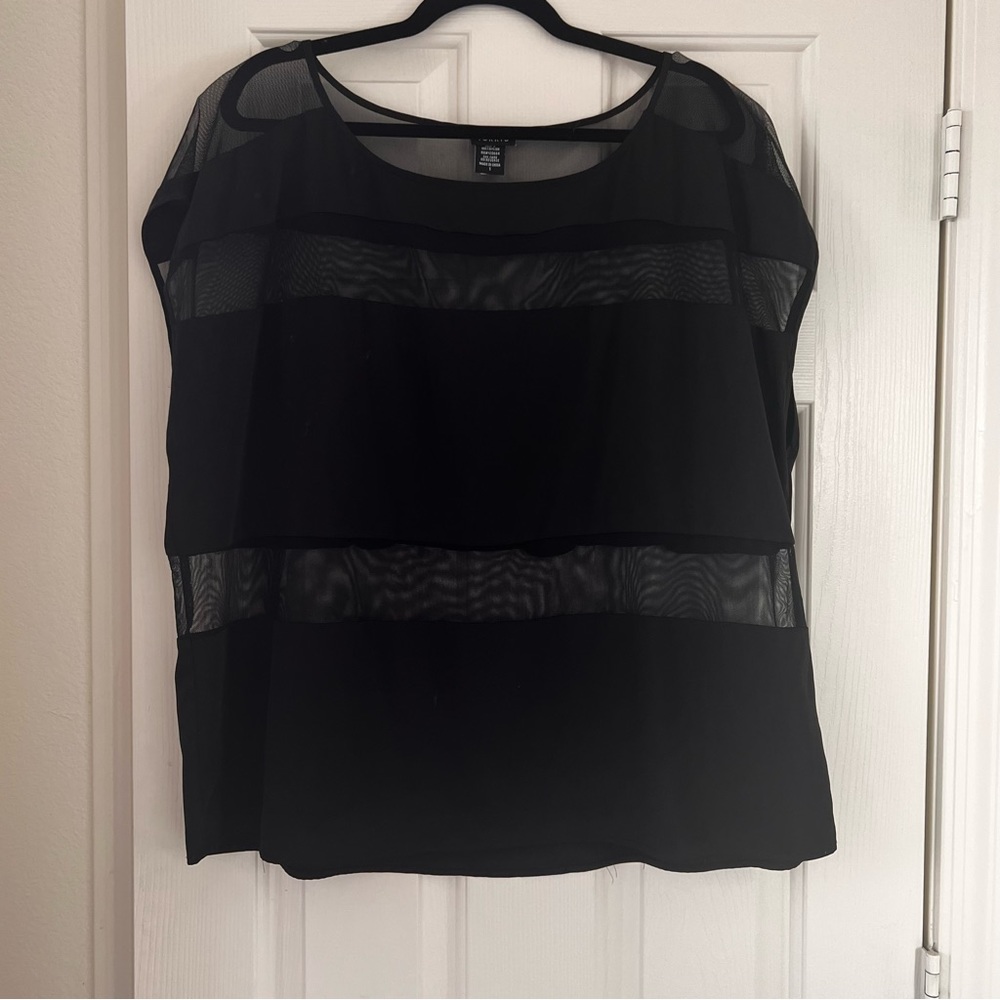 Black mesh inset short sleeve blouse